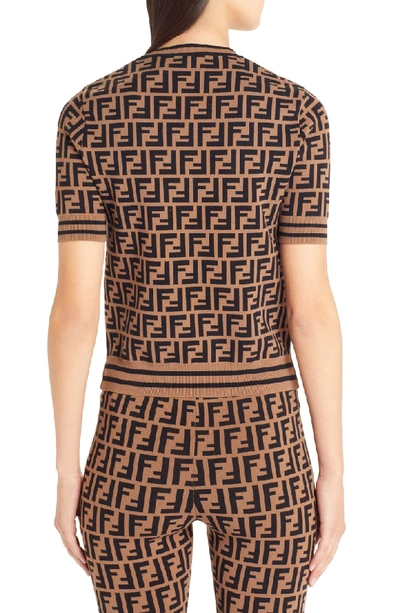 Shop Fendi Sport Logo Short Sleeve Sweater In Brown