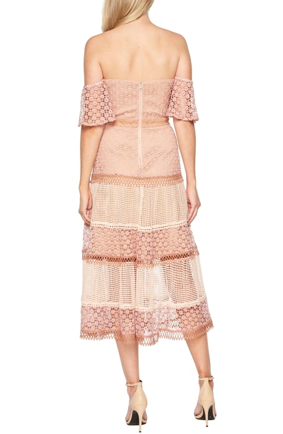 Shop Bardot Kristen Off The Shoulder Lace Midi Dress In Dusty Rose