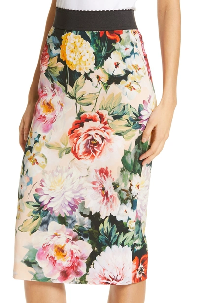 Shop Dolce & Gabbana Floral Print Cady Pencil Skirt In Hnt68 Pink Floral