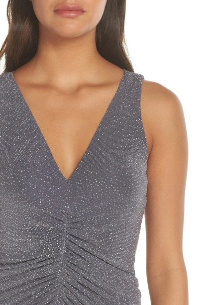 Shop Vince Camuto Ruched Glitter Knit Gown In Steel