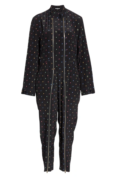 Shop Stella Mccartney Circle Print Silk Jumpsuit In Ink