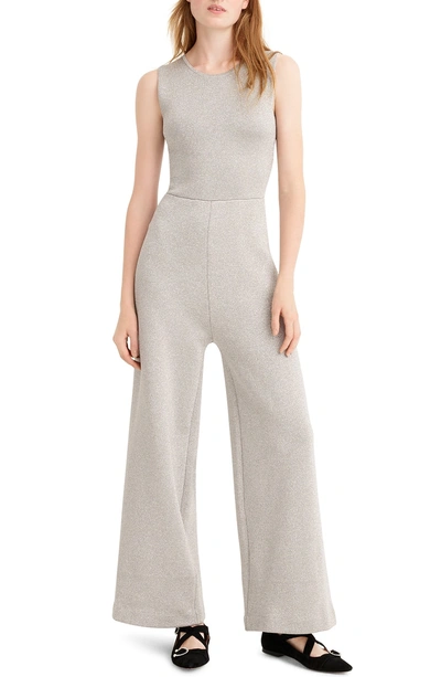 Shop Jcrew Sleeveless Lurex Jumpsuit With Velvet Tie In Silver Lurex