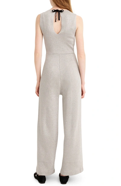 Shop Jcrew Sleeveless Lurex Jumpsuit With Velvet Tie In Silver Lurex