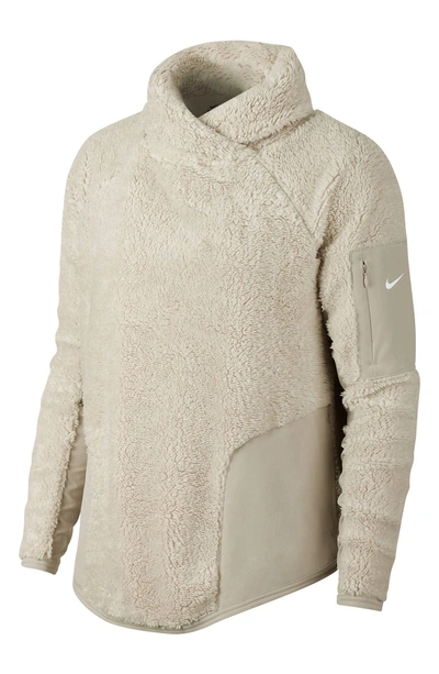 Shop Nike Fleece Mock Neck Top In Desert Sand/ White