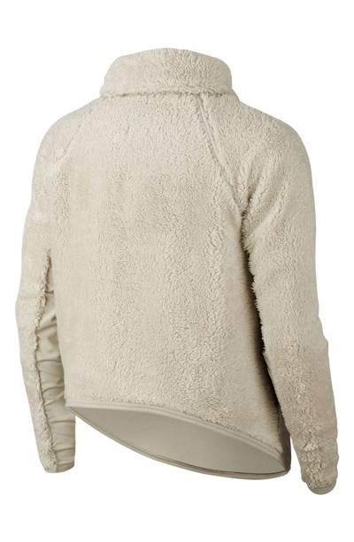 Shop Nike Fleece Mock Neck Top In Desert Sand/ White