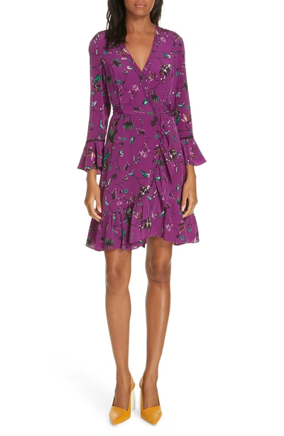 Shop Tanya Taylor Nomi Vines Print Faux Wrap Silk Dress In Purple