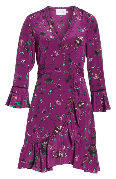 Shop Tanya Taylor Nomi Vines Print Faux Wrap Silk Dress In Purple
