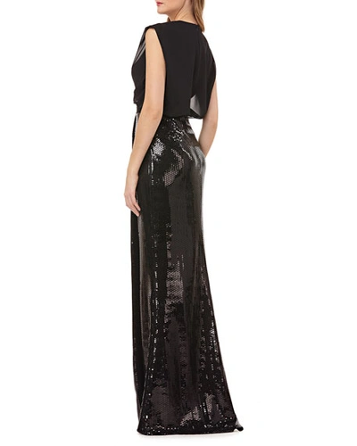 Shop Kay Unger Sleeveless Column Gown W/ Sequin Skirt In Black