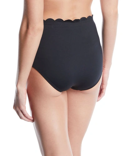 Shop Kate Spade Scalloped High-waist Bikini Swim Bottoms In Black