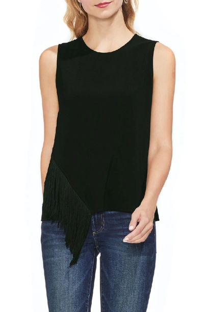 Shop Vince Camuto Asymmetrical Fringe Front Tank Top In Rich Black