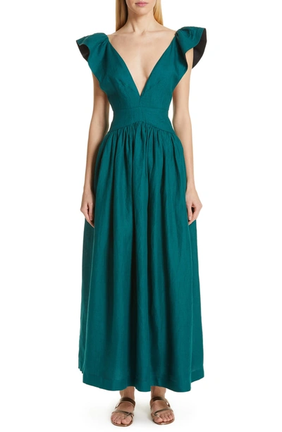 Shop Kalita Persephone Linen Maxi Dress In Sea Nymph