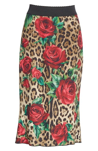Shop Dolce & Gabbana Rose & Leopard Print Cady Skirt In Hkirs Rose Leo