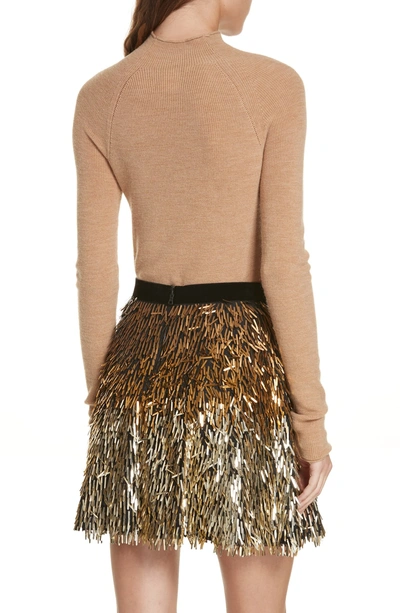 Shop Alice And Olivia Button Cutout Wool Sweater In Camel/ Gold