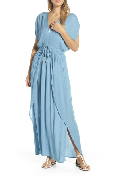 Shop Elan Wrap Maxi Cover-up Dress In Washed Blue