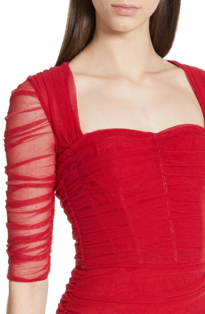Shop Dolce & Gabbana Ruched Tulle Body-con Dress In Red