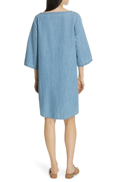 Shop Eileen Fisher Chambray Shift Dress In Blue Star