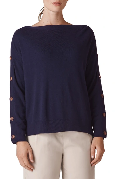 Shop Whistles Button Sleeve Sweater In Navy