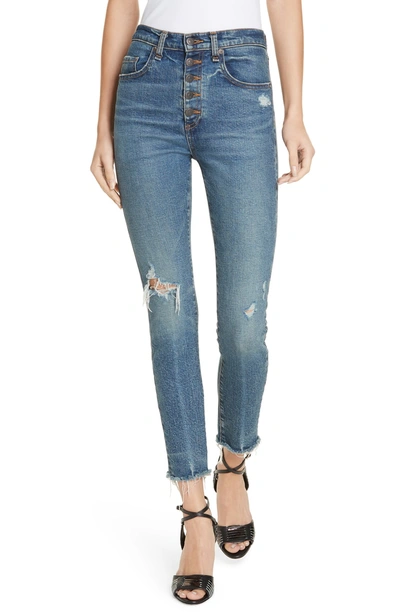 Shop Veronica Beard Faye Distressed Skinny Jeans In Terrain