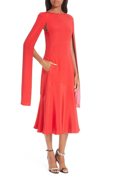 Shop Calvin Klein 205w39nyc Cape Sleeve Silk Cady Midi Dress In Red Carnation Pink