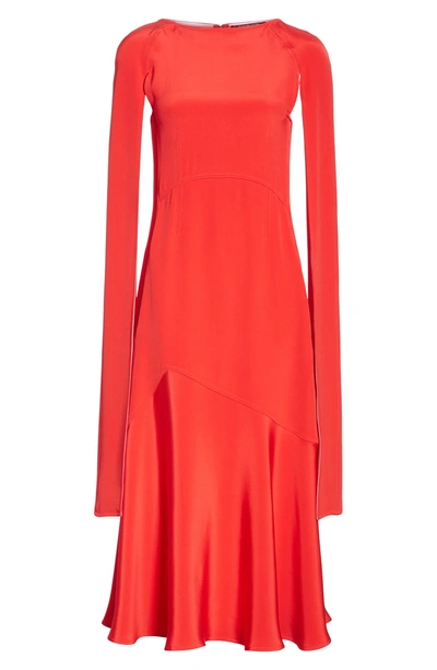 Shop Calvin Klein 205w39nyc Cape Sleeve Silk Cady Midi Dress In Red Carnation Pink