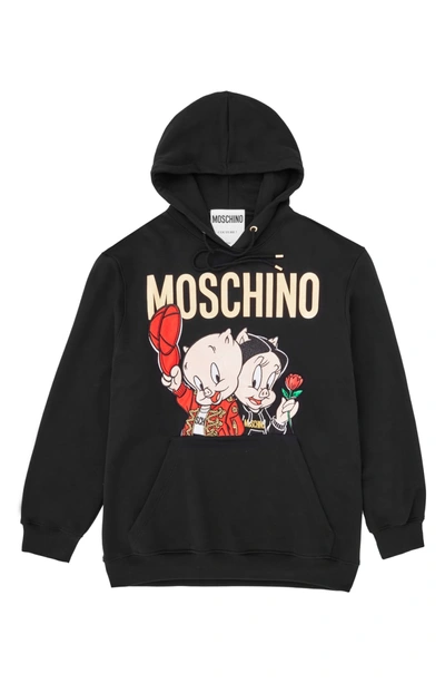 Shop Moschino Porky & Petunia Pig Graphic Hoodie In 1555