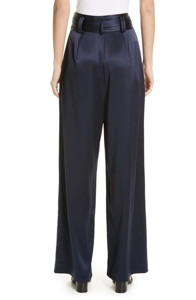 Shop Tory Burch Tie Waist Satin Pants In Tory Navy