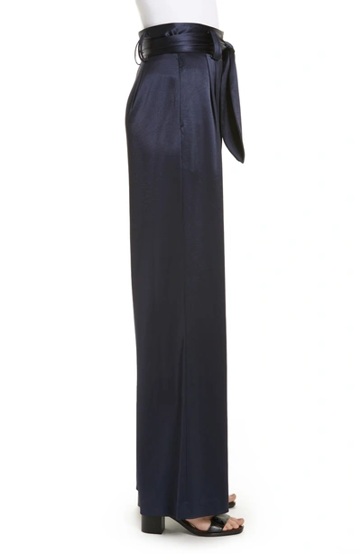 Shop Tory Burch Tie Waist Satin Pants In Tory Navy