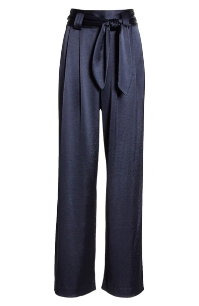 Shop Tory Burch Tie Waist Satin Pants In Tory Navy