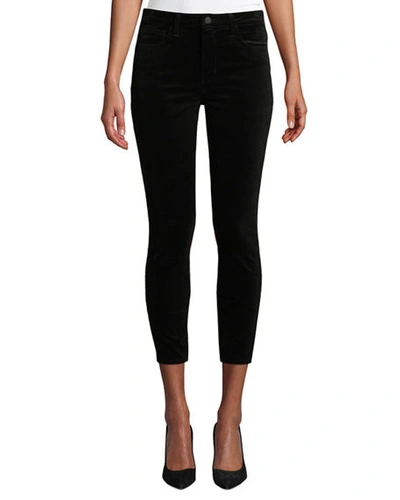 Shop L Agence Margot Velvet High-rise Skinny Ankle Jeans In Noir