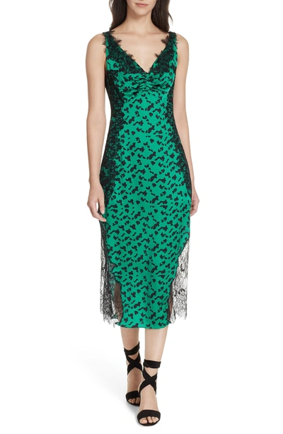 Shop Tanya Taylor Irina Spot Silhouette Lace & Silk Dress In Green