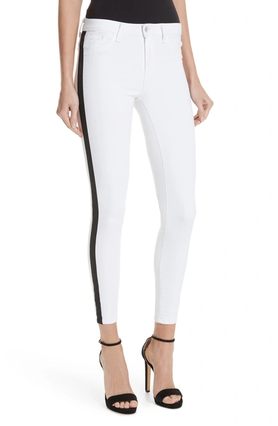 Shop L Agence Margot Side Stripe Crop Skinny Jeans In Blanc