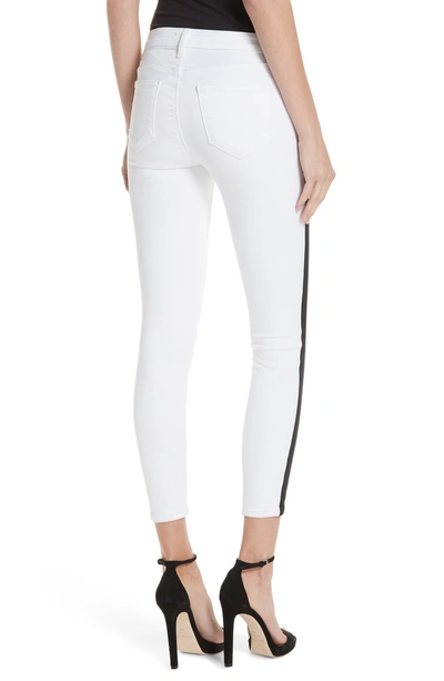 Shop L Agence Margot Side Stripe Crop Skinny Jeans In Blanc