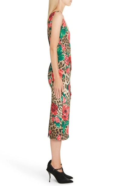 Shop Dolce & Gabbana Embellished Rose & Leopard Print Cady Pencil Dress In Hkirs Rose Leo