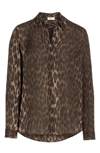 Shop L Agence Nina Leopard Print Silk Blouse In Dark Olive