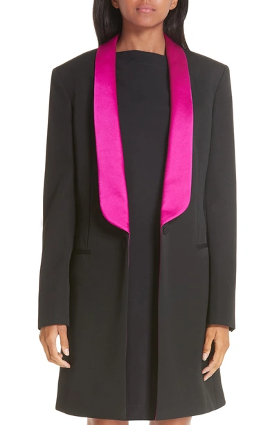 Shop Calvin Klein 205w39nyc Contrast Lapel Wool Gabardine Jacket In Black Dark Orchid