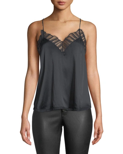 Shop Iro Berwyn Silk Cami With Lace Trim In Black