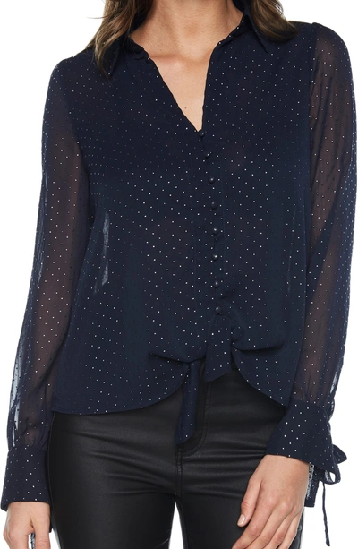 Bardot Dot Pattern Top In Navy