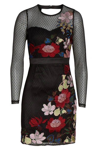 Shop Foxiedox Lana Embroidered Mesh Cocktail Dress In Black Multi