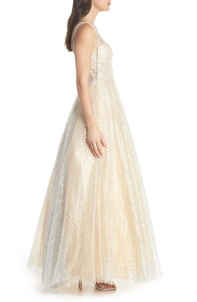 Shop Mac Duggal Sequin Illusion Neck Gown In Nude/ Silver