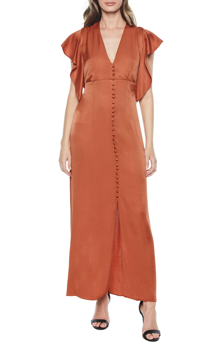 rust bardot dress