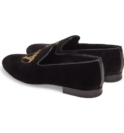 Shop Versace Medusa Embroidered Velvet Loafer In Black/ Gold