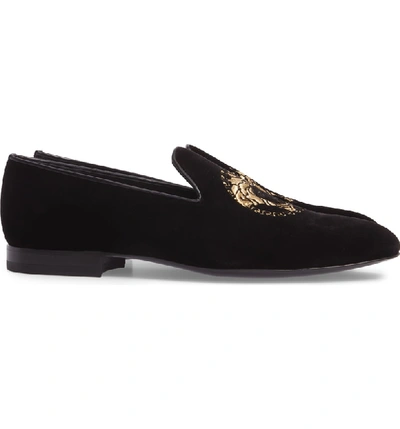 Shop Versace Medusa Embroidered Velvet Loafer In Black/ Gold