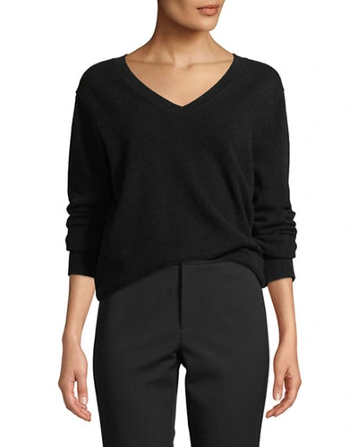 Vince Cashmere V-neck Pullover With Ribbed Edges In Black