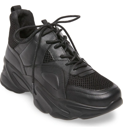 Shop Steve Madden Movement Sneaker In Black Leather