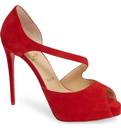 Shop Christian Louboutin Catchy Two Peep Toe Pump In Loubi Red