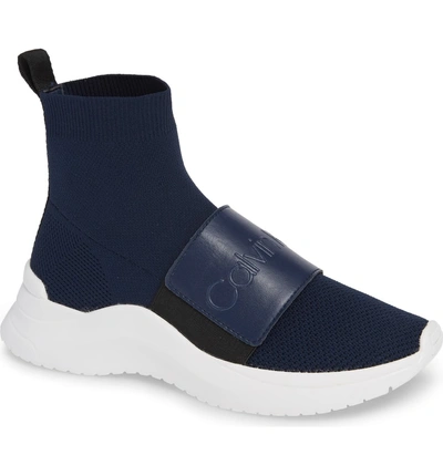 Calvin Klein Uni Sock Knit Sneaker In Navy Fabric | ModeSens