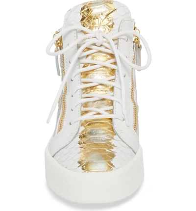 Shop Giuseppe Zanotti May London Mid Top Sneaker In White/neon Yellow