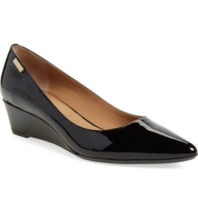 Shop Calvin Klein 'germina' Pointy Toe Wedge In Black Patent Leather