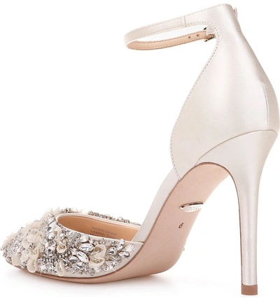 Shop Badgley Mischka Fey Embellshed Ankle Strap Pump In Ivory Satin