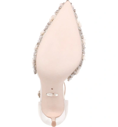 Shop Badgley Mischka Fey Embellshed Ankle Strap Pump In Ivory Satin